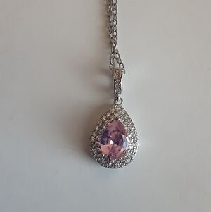 New 18k White Gold Filled Pink CZ Diamond Water Drop Necklace